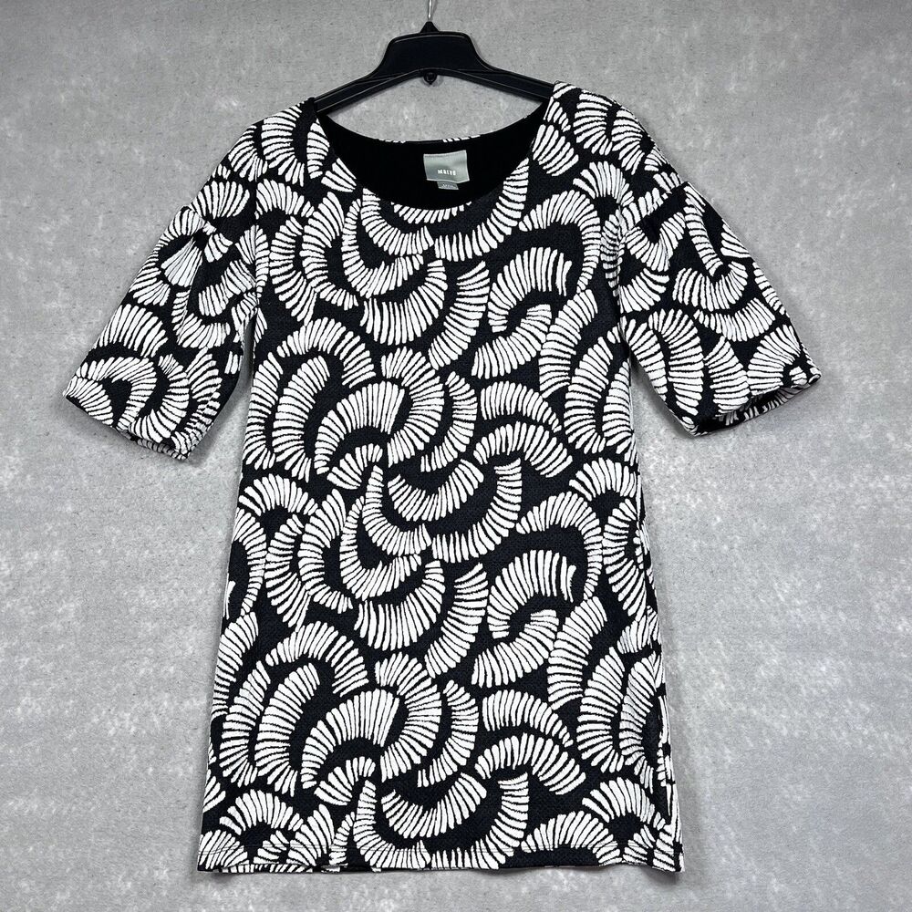Maeve Windfall Shift Dress Size Small Black & White Anthropologie Textured Mini
